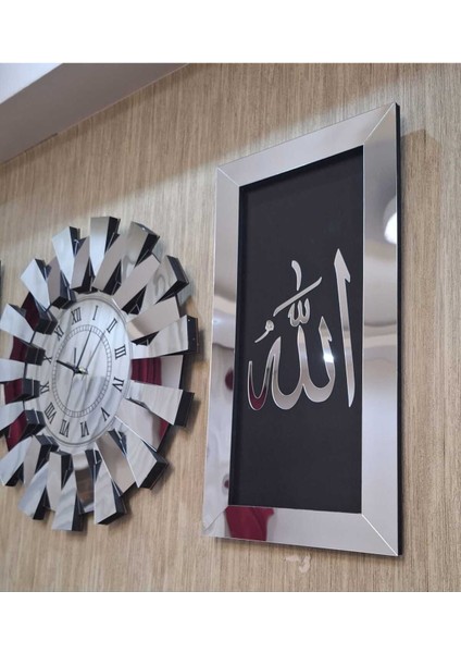 3 Lü Duvar Saati Piyano Model Allah Muhammed Lafzı Tablo Roma Rakam 3 Boyutlu Aynalı Pleksi Gümüş indirimleri