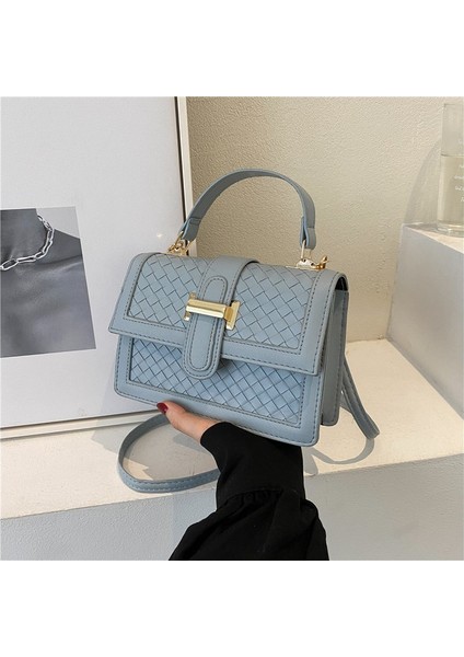 Küçük Taze ve Tatlı Rüzgar Dokuma Anlamda Moda Düz Renk Küçük Kare Çanta Basit ve Modaya Uygun Düz Renk Tek Omuz Messenger Kadın Çantası (Yurt Dışından)