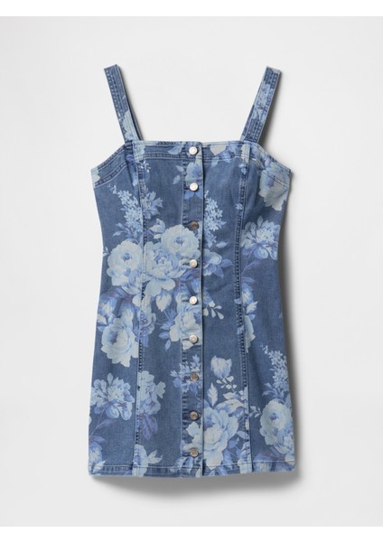 Kadın Mavi Denim Çiçekli Mini Elbise fiyatları