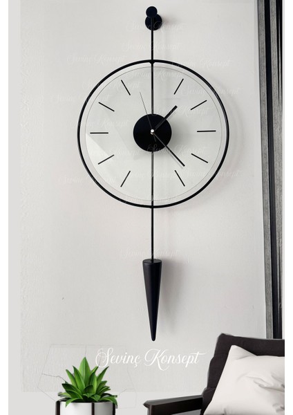 Masippi Glazing Siyah 40 x 90 Cm, Modern Metal ve Cam Tasarım Duvar Saati