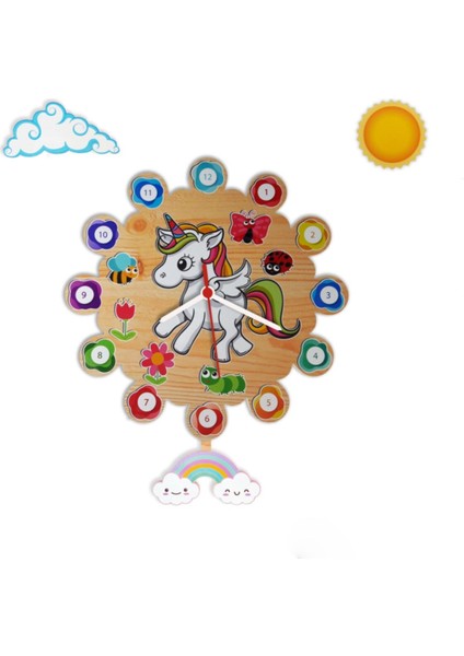 Unıcorn Sarkaçlı Çocuk Odası Ahşap Saat