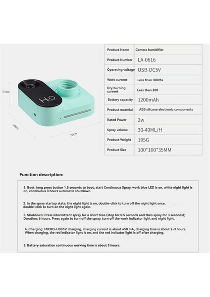 Mini Kamera Şeklinde Nemlendirici USB Taşınabilir Büyük Sis Hacmi Masaüstü Su Şişesi Nemlendirici Yatak Odası Ofis Pembe (Yurt Dışından)