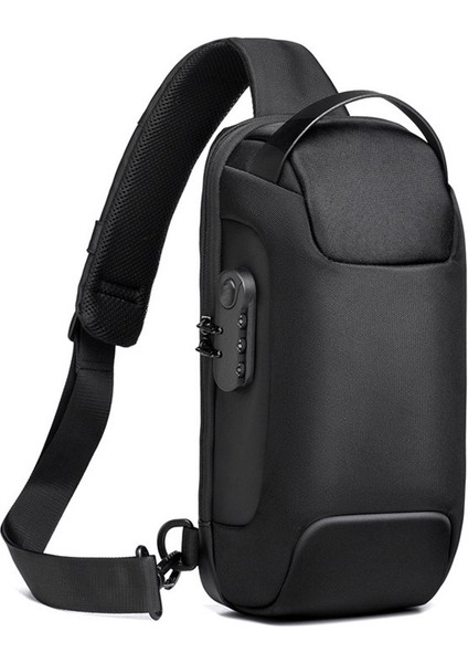 Erkek Hırsızlığa Karşı Siyah Crossbody Çanta, Şifre Kilidi ve USB Şarj Sistemi ile Su Geçirmez Oxford Kumaş Spor Göğüs Çantası (Yurt Dışından)