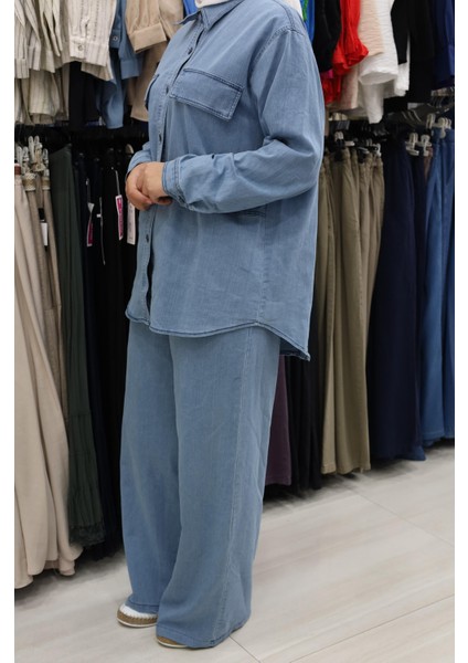 Cep Görünümlü Düğmeli Ikili Kot Takım