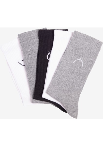Erkek Siyah-Beyaz-Gri Desenli 5'li Soket Çorap