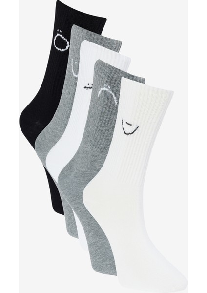 Erkek Siyah-Beyaz-Gri Desenli 5'li Soket Çorap