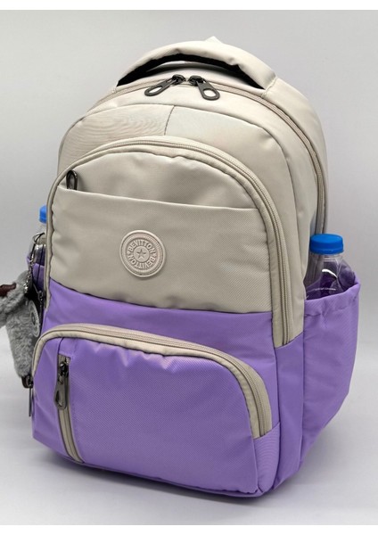 Ilk Okul Çantası 3'lü Seti Unisex Çocuk Ilkokul Çantası HRM-8010 Bej-Lila
