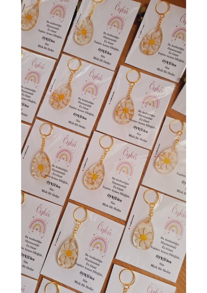 Elite Papatyalı Anahtarlık Gökkuşağı Kartlı Bebek Doğum Günü Babyshower Hediyelikleri 10 Adet 1 Adet fırsatları