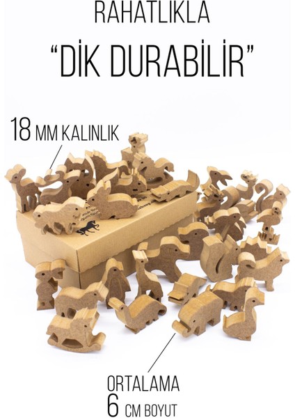 Elite Çocuklar Için Ahşap Boyama Etkinliği.hayvanat Bahçesi.6 cm 34 Adet Hayvancık.dik Durabilme Özelliği. 1 Adet