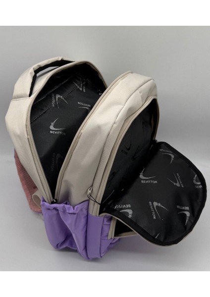 Ilk Okul Çantası 3'lü Seti Unisex Çocuk Ilkokul Çantası HRM-8010 Pudra-Siyah