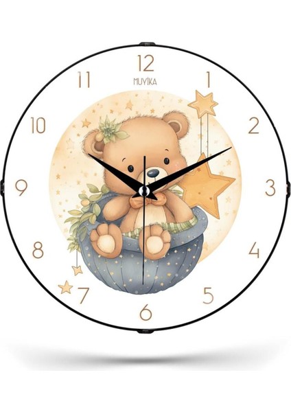 Çocuk Odası Saati Dekoratif Sessiz Ayıcık Desenli 26CM Pds-26