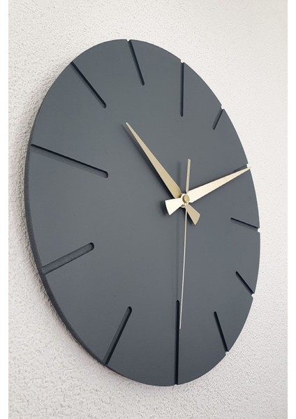 Dekoratif Özel Tasarım Ahşap El Yapımı Duvar Saati 34 x 34 cm Minimalist Grafiti Gri