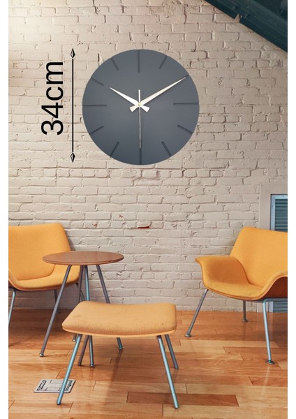Dekoratif Özel Tasarım Ahşap El Yapımı Duvar Saati 34 x 34 cm Minimalist Grafiti Gri modelleri