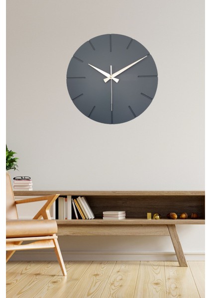 Dekoratif Özel Tasarım Ahşap El Yapımı Duvar Saati 34 x 34 cm Minimalist Grafiti Gri indirimleri