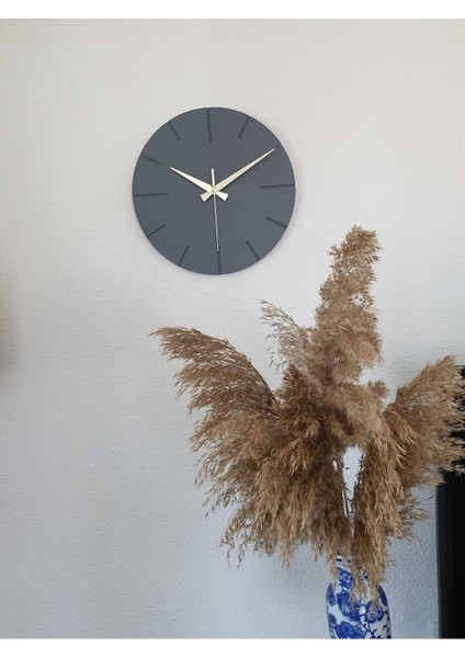 Dekoratif Özel Tasarım Ahşap El Yapımı Duvar Saati 34 x 34 cm Minimalist Grafiti Gri