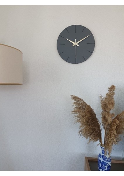 Dekoratif Özel Tasarım Ahşap El Yapımı Duvar Saati 34 x 34 cm Minimalist Grafiti Gri