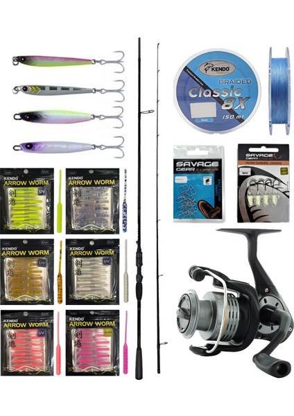 Yekoutdoor Arrow Worm Lrf Seti Okuma Psycho Stick Game 198CM Ex-Fast 0.5-3.5gr 2 Parça Olta Kamışı&okuma Revenger Rv-25 Fd Olta Makinesi