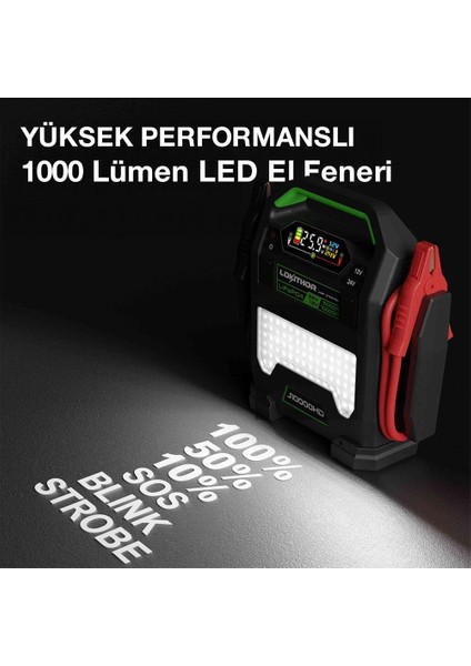 J10000HD 12V/24V 10.000AMP Lifepo4 Akıllı Akü Takviye + Powerbank + LED Lamba indirimleri