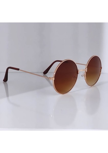 Yuvarlak Güneş Gözlüğü Kahverengi Gold Unisex