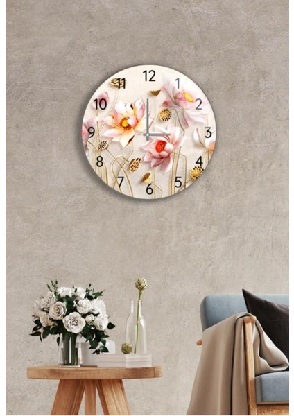 Çap 27 cm Ballı Çiçekler Dekoratif Cam Saat