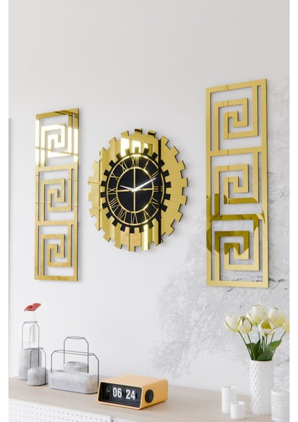 Dekoratif 3 Parçalı Pleksi Aynalı Duvar Saati