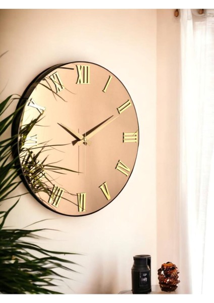 Premium Serisi Aynalı 50 cm Sessiz Akar Roma Rakamlı Duvar Saati Bronz fiyatları