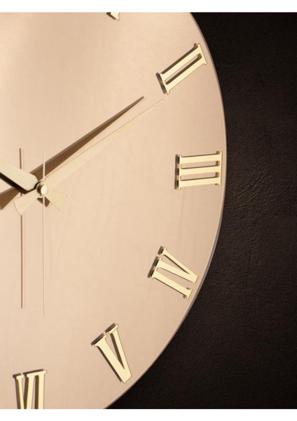 Premium Serisi Aynalı 50 cm Sessiz Akar Roma Rakamlı Duvar Saati Bronz modelleri