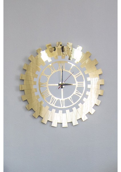 Çok Büyük Dekoratif Duvar Saati Klasik Roma Rakamlı Çift Kat Beyaz Mdf Üzeri Gold Aynalı 60X60 cm