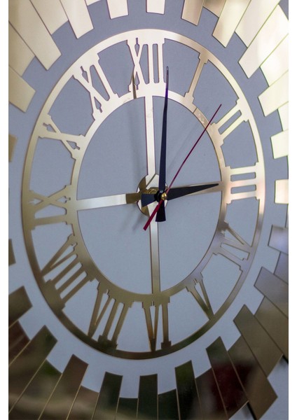 Çok Büyük Dekoratif Duvar Saati Klasik Roma Rakamlı Çift Kat Beyaz Mdf Üzeri Gold Aynalı 60X60 cm modelleri