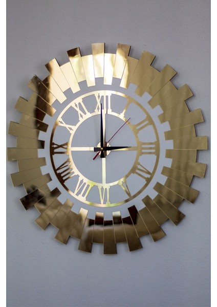 Çok Büyük Dekoratif Duvar Saati Klasik Roma Rakamlı Çift Kat Beyaz Mdf Üzeri Gold Aynalı 60X60 cm fırsatları