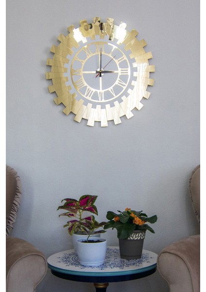 Çok Büyük Dekoratif Duvar Saati Klasik Roma Rakamlı Çift Kat Beyaz Mdf Üzeri Gold Aynalı 60X60 cm indirimleri