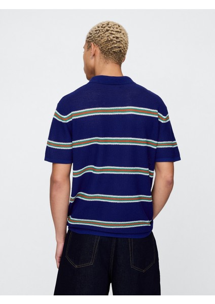 Erkek Koyu Mavi Dokulu Kroşe Polo T-Shirt fırsatları