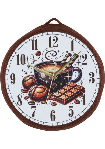 Kordon Ipten El Yapımı Kahve ve Çikolata Özel Tasarımlı Sessiz Akar Mutfak Duvar Saati 25X25 cm