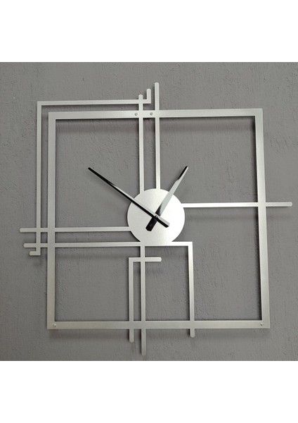 Kare Querencia Metal Gümüş / Silver Duvar Saati - Ev / Ofis Saati - Hediye Saat 60 x 60 cm