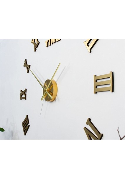 3D Ayna Roma Rakamlı Dekoratif Büyük Boy Duvar Saati Roma Gold indirimleri