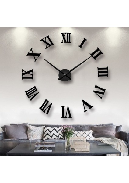 Siyah Ahşap 3D Roma Rakamlı Duvar Saati Siyah