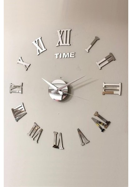 Wooden Factory Time Collection 3D Roma Rakamlı Duvar Saati (Gümüş)