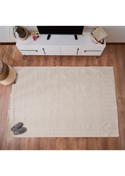 Soft Ruut Rutenna Halı - Ekru - 160X230 cm