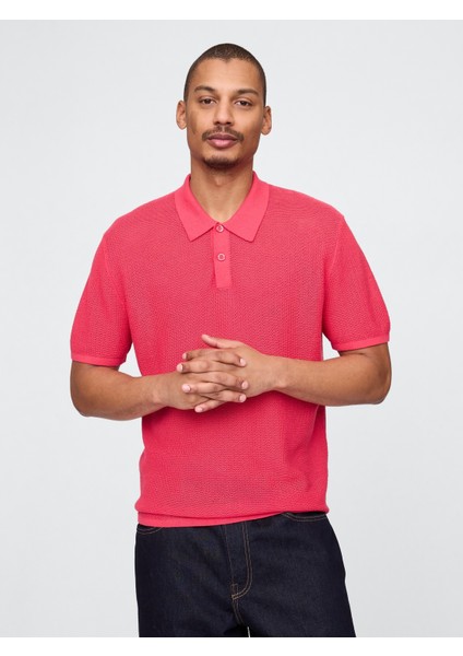 Erkek Açık Pembe Dokulu Kroşe Polo T-Shirt