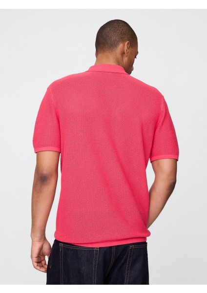 Erkek Açık Pembe Dokulu Kroşe Polo T-Shirt fırsatları