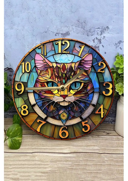 Sessiz Yuvarlak Ahşap Duvar Saati, Kuvars Hareketli 2d Kedi Desen SDW021 fırsatları
