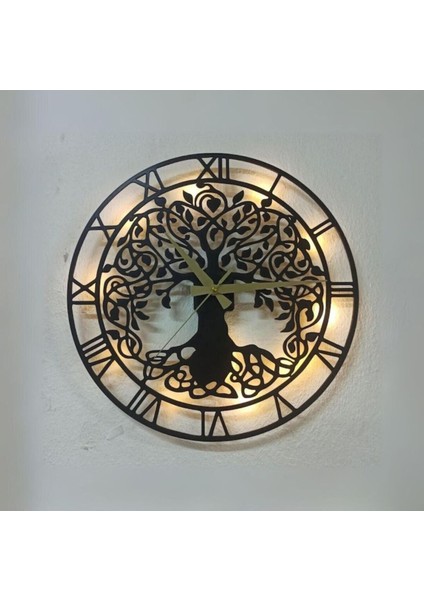 Roma Rakamlı Ağaç Tasarımlı Modern Duvar Saati Oturma Odası ve Misafir Odasına Işıklı Duvar Saati fırsatları