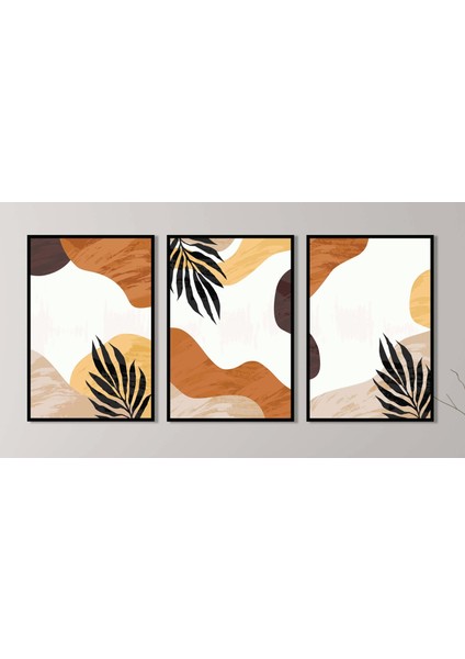 3 Parça Çerçeveli Dekoratif Boho Ahşap Tablo Seti, Ev Dekoru, Soyut Tablo