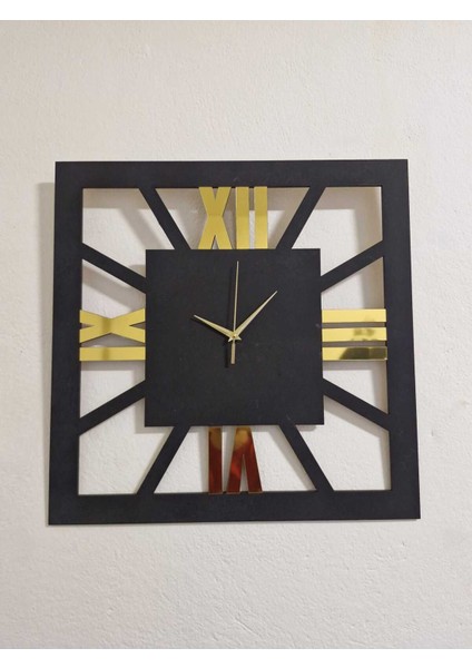 Dekoratif Duvar Saati Kare Siyah 6 mm Mdf Üzeri Gold Pleksi 40*40 fiyatları