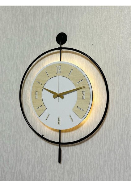 50X70 cm Metal Ahşap ve Işığın Muhteşem Uyumu Duvar Saati Dekoratif