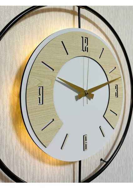 50X70 cm Metal Ahşap ve Işığın Muhteşem Uyumu Duvar Saati Dekoratif fiyatları