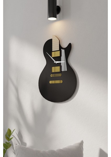 Lüx Gitar Tasarımlı Aynalı Pleksili Ahşap Duvar Saati