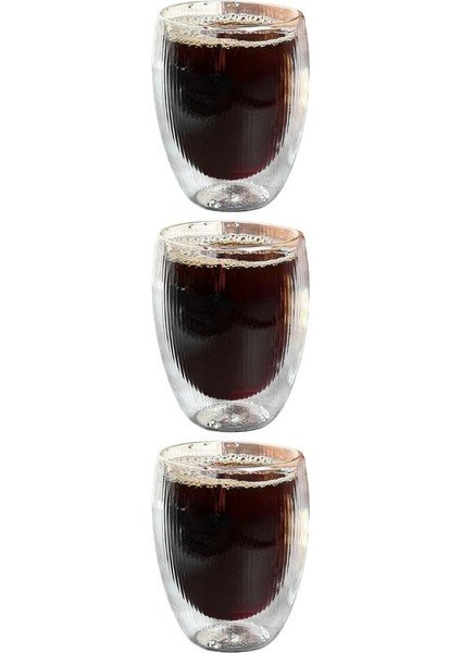 Çift Cidarlı Çizgili Cam - Kahve - Latte - Espresso - Meşrubat - Bardak Seti 300 Ml x 3 Adet 2322 modelleri