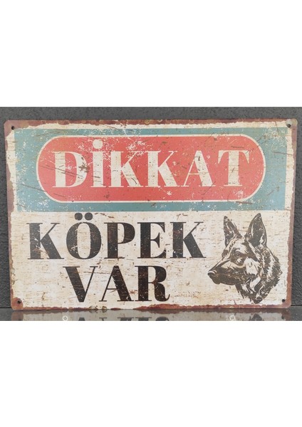 Dikkat Köpek Var Pas Görümlü Vintage Metal Levha - Alüminyum Alman Kurdu Uyarı Levhası - 20cm x 30cm fiyatları