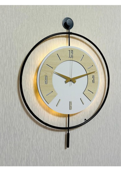 50X70 cm Metal Ahşap ve Işığın Muhteşem Uyumu Duvar Saati Dekoratif modelleri